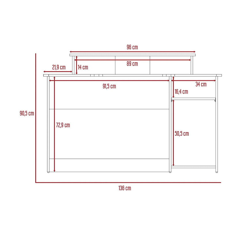Escritorio gamer willy, wengue y rojo, con espacio adicional para pantallas
