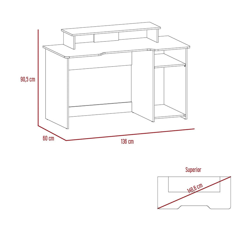 Escritorio gamer willy, wengue y rojo, con espacio adicional para pantallas