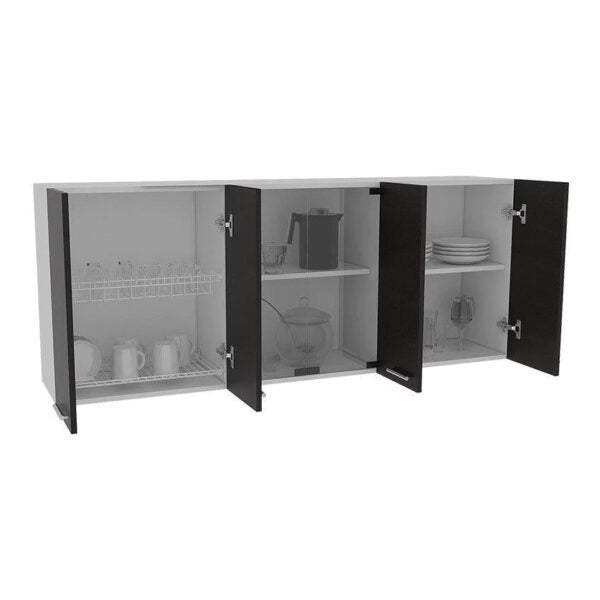 Gabinete superior vega, blanco y wengue, incluye entrepaño móvil central y dos puertas de vidrio