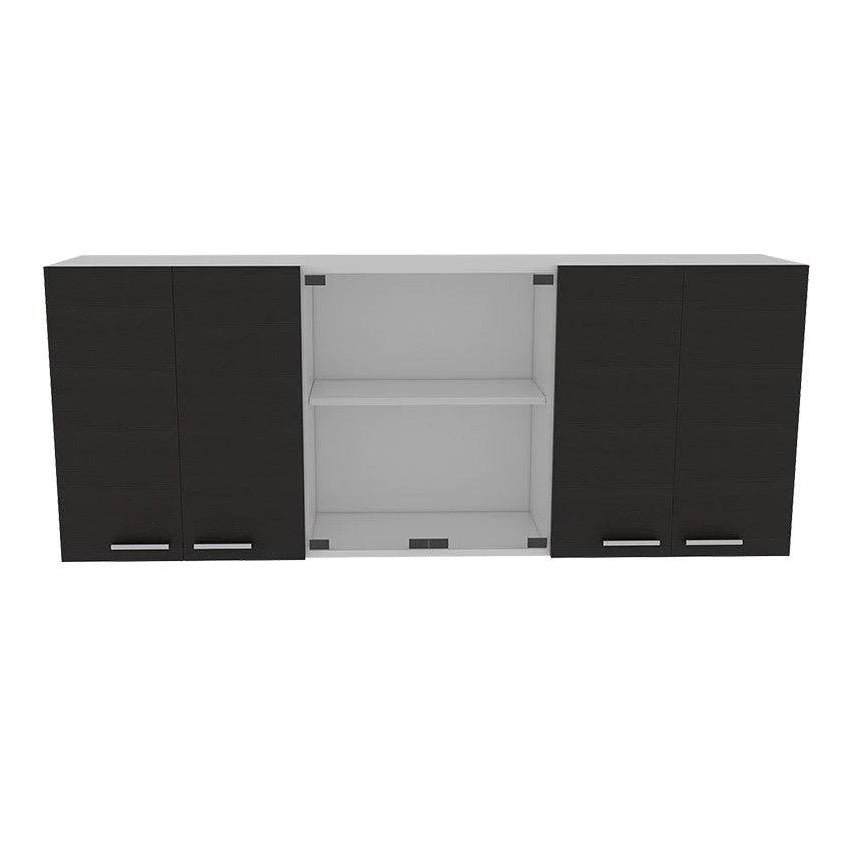 Gabinete superior vega, blanco y wengue, incluye entrepaño móvil central y dos puertas de vidrio