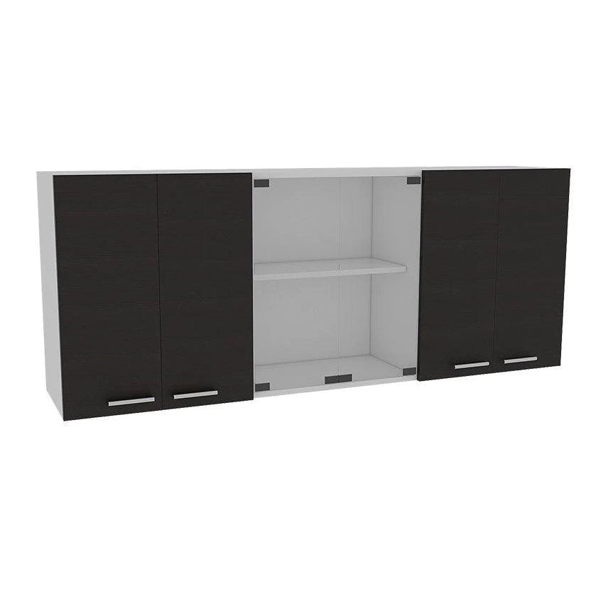 Gabinete superior vega, blanco y wengue, incluye entrepaño móvil central y dos puertas de vidrio