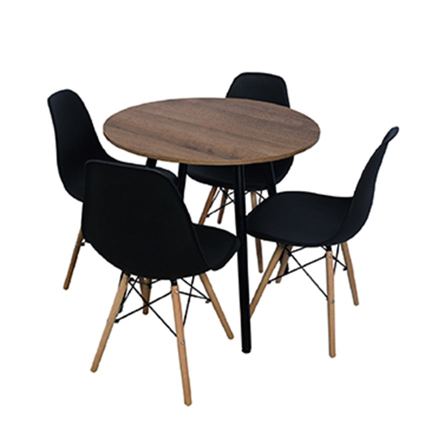 Combo comedor redondo 4 puestos (75x80x80) amaretto + 4 sillas negras