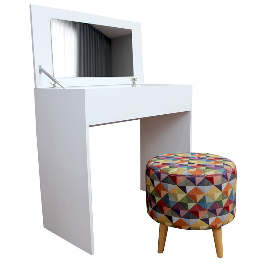 Combo tocador escritorio (76x80x40) blanco + puff (40x40x40) colors