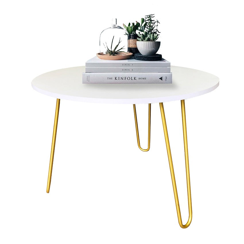 Mesa de centro shine blanca patas doradas
