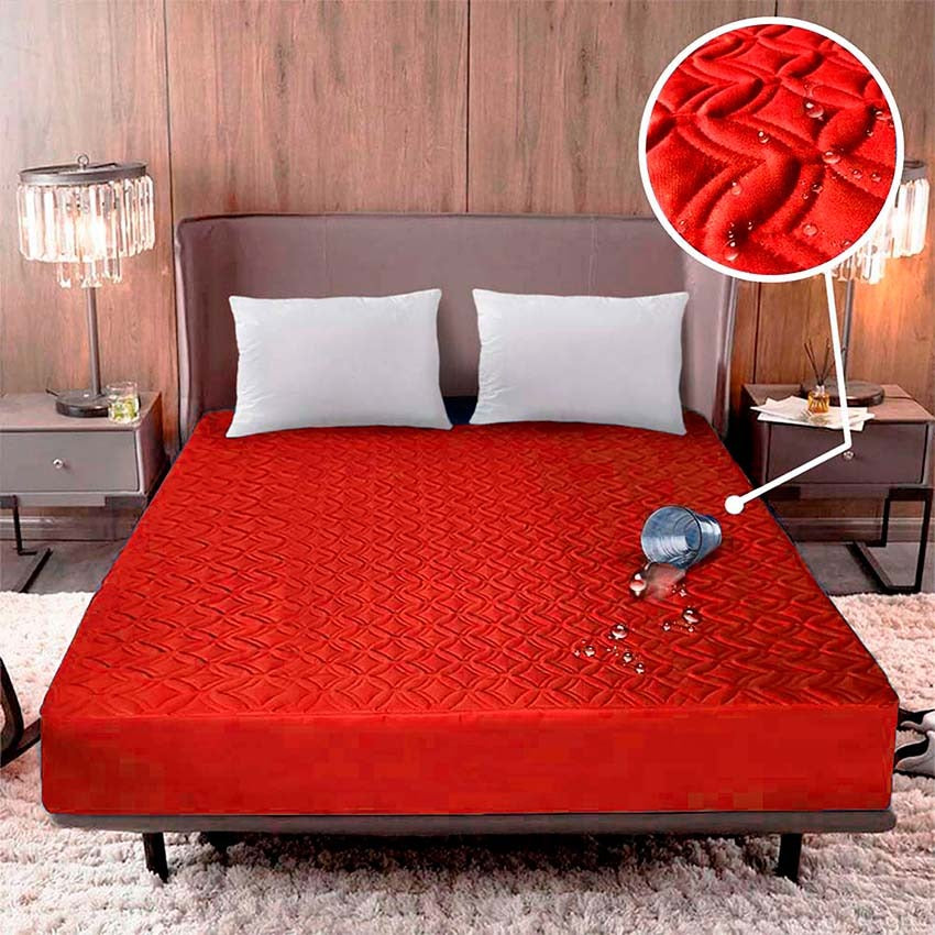 Protector colchón king impermeable acolchado rojo
