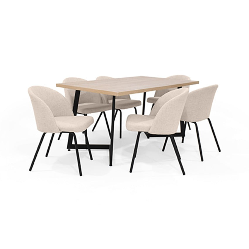 Set comedor 6 puestos rio sillas osaka tela trigo