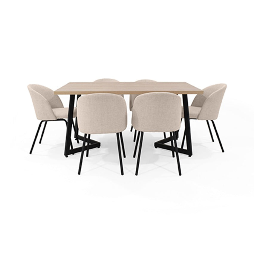 Set comedor 6 puestos rio sillas osaka tela trigo