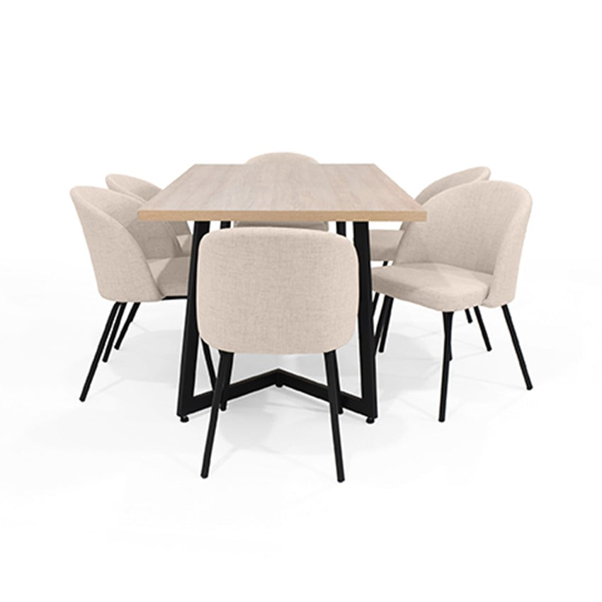 Set comedor 6 puestos rio sillas osaka tela trigo