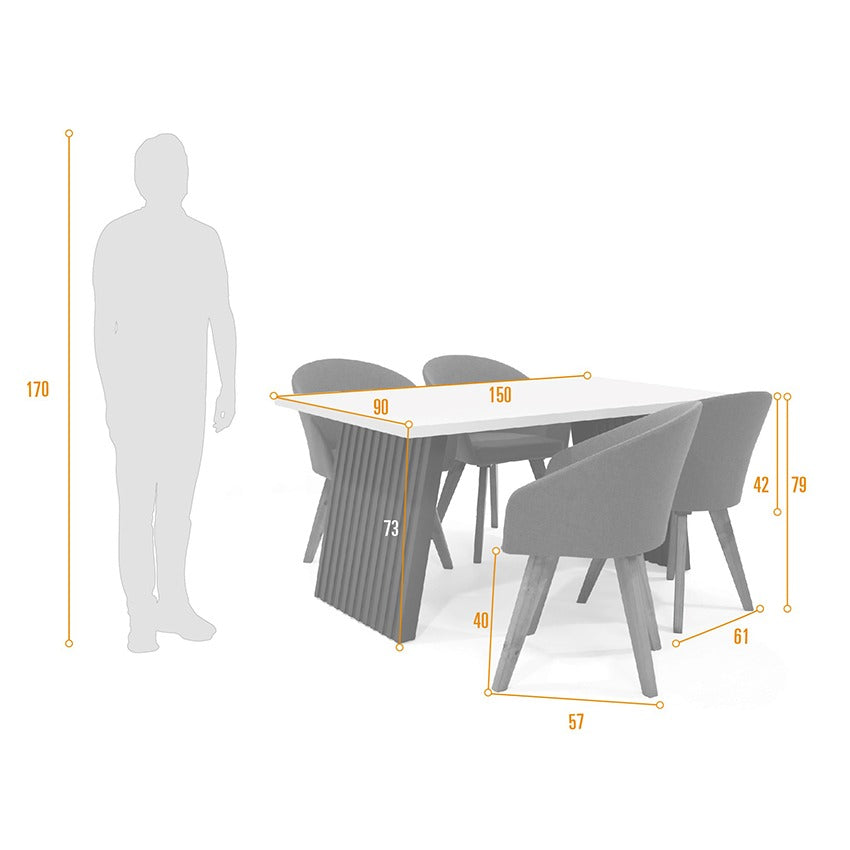Set comedor 4 puestos aragon sillas noto gris