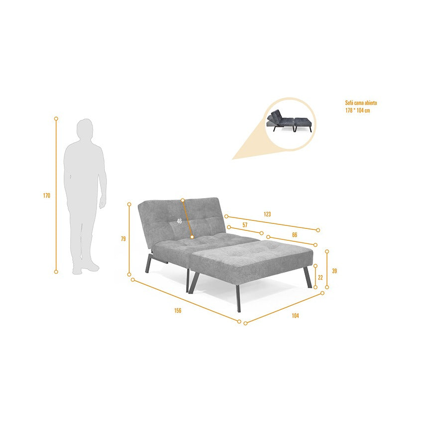 Sofá cama reclinable 2 puestos togo tela gris