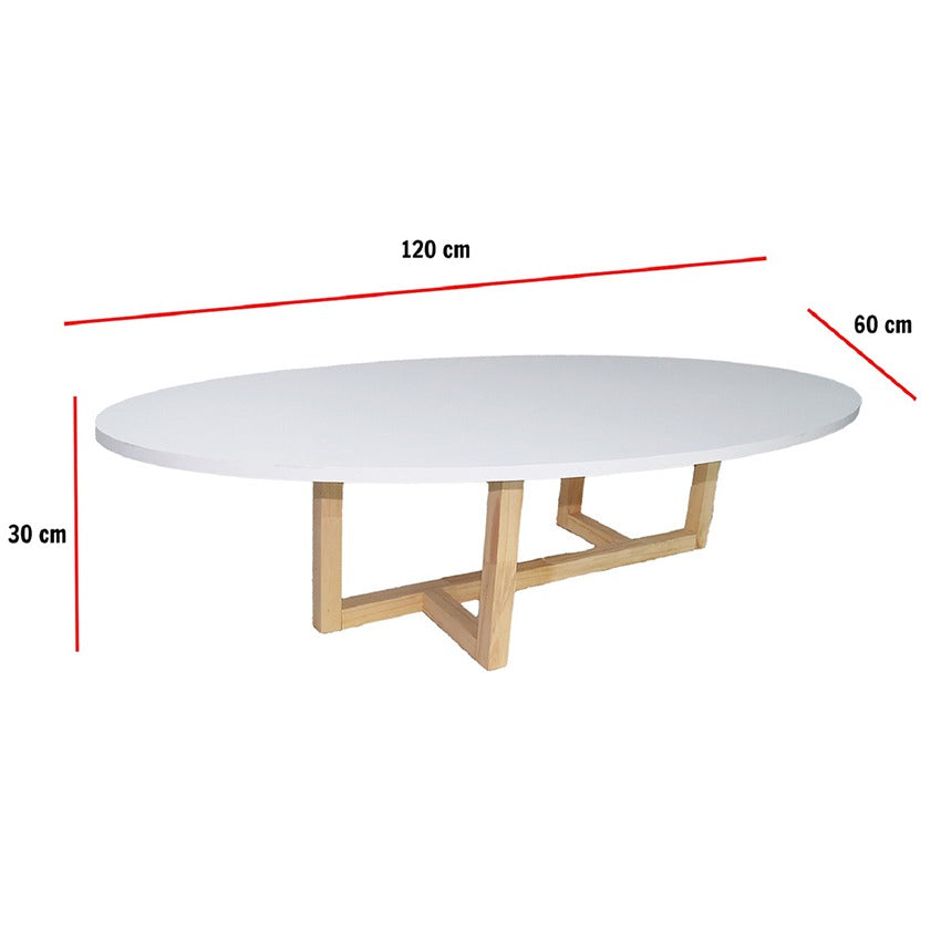 Mesa de centro ovalada roma blanca (30x120x60)