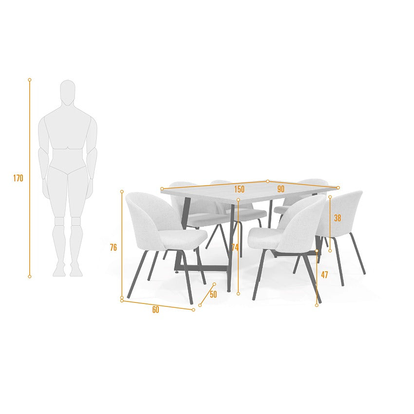 Set comedor 6 puestos rio sillas osaka tela trigo