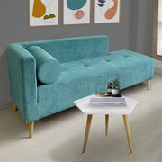 Combo sofa verde menta (66x163x64) y mesa de centro hexagonal blanca