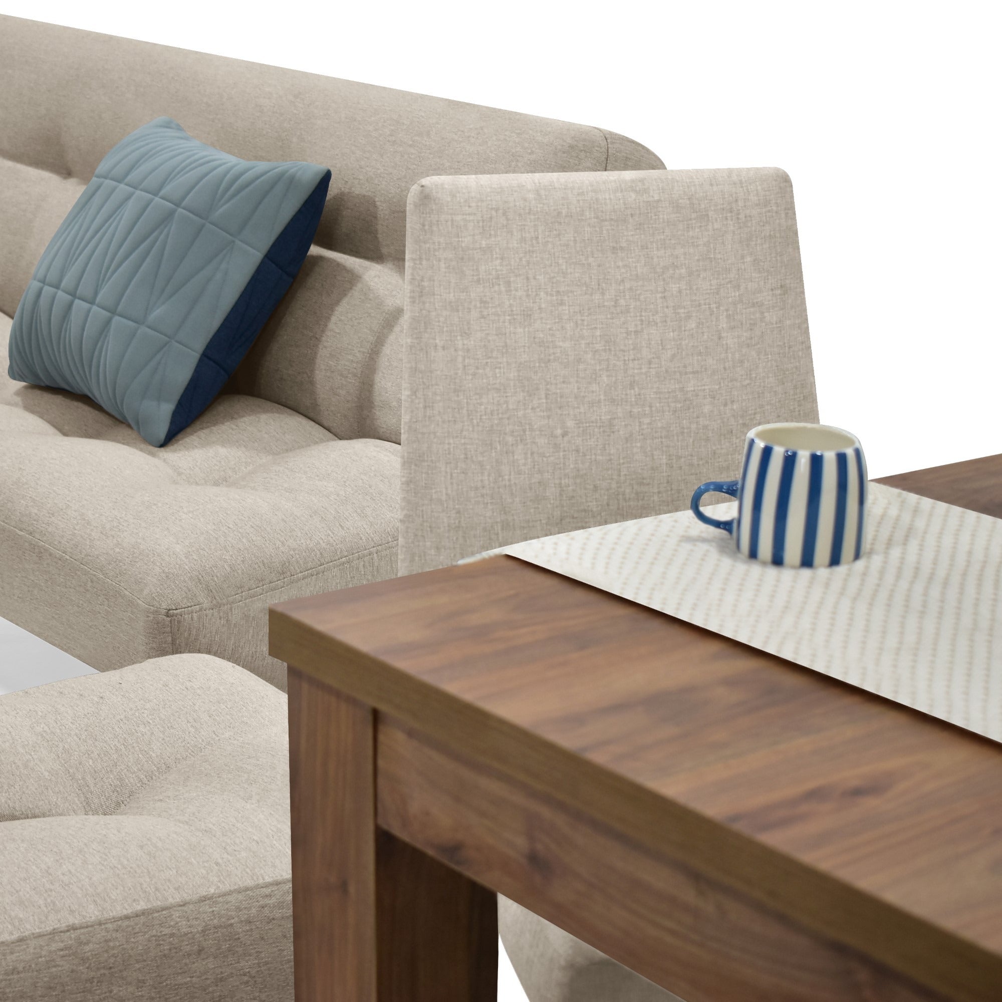 Sala porto + comedor mérida 6 puestos sillas viena + butaco beige