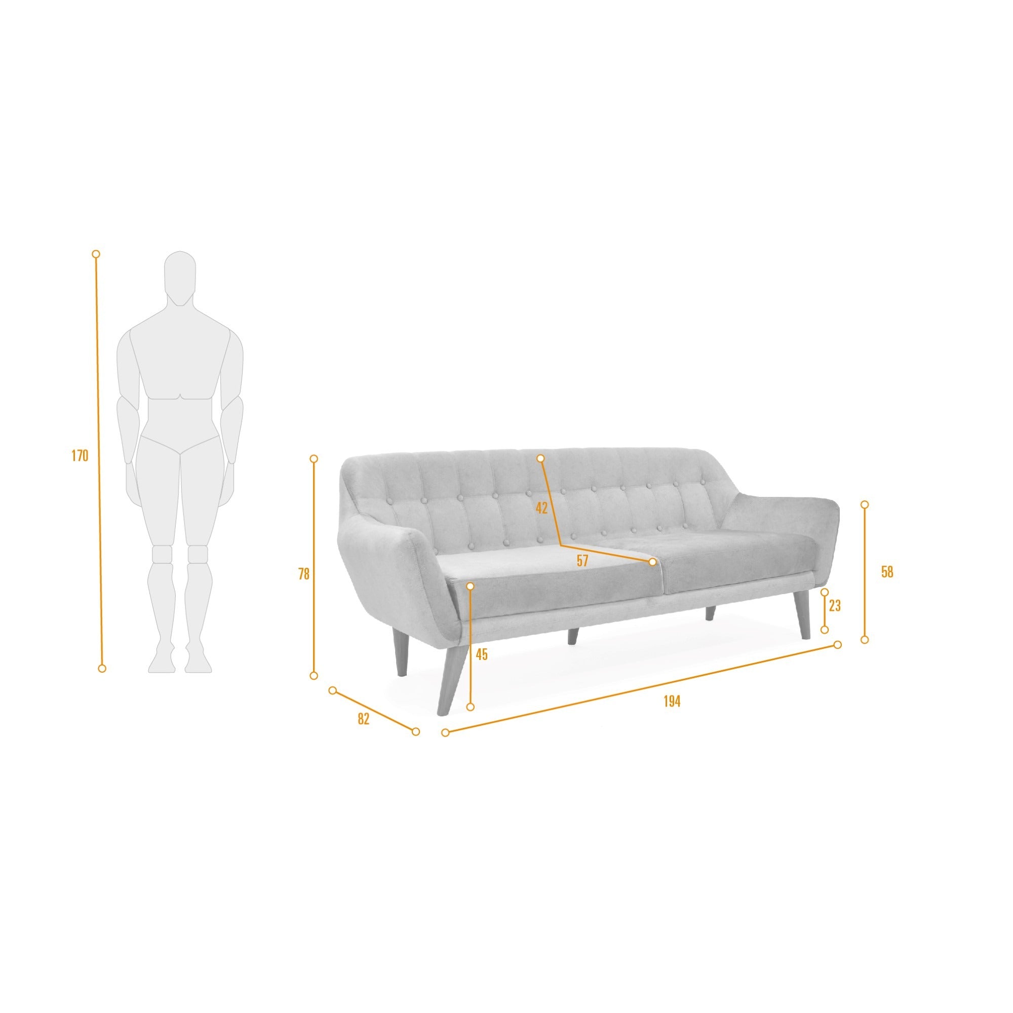 Sofa 3 puestos roma plomo tela
