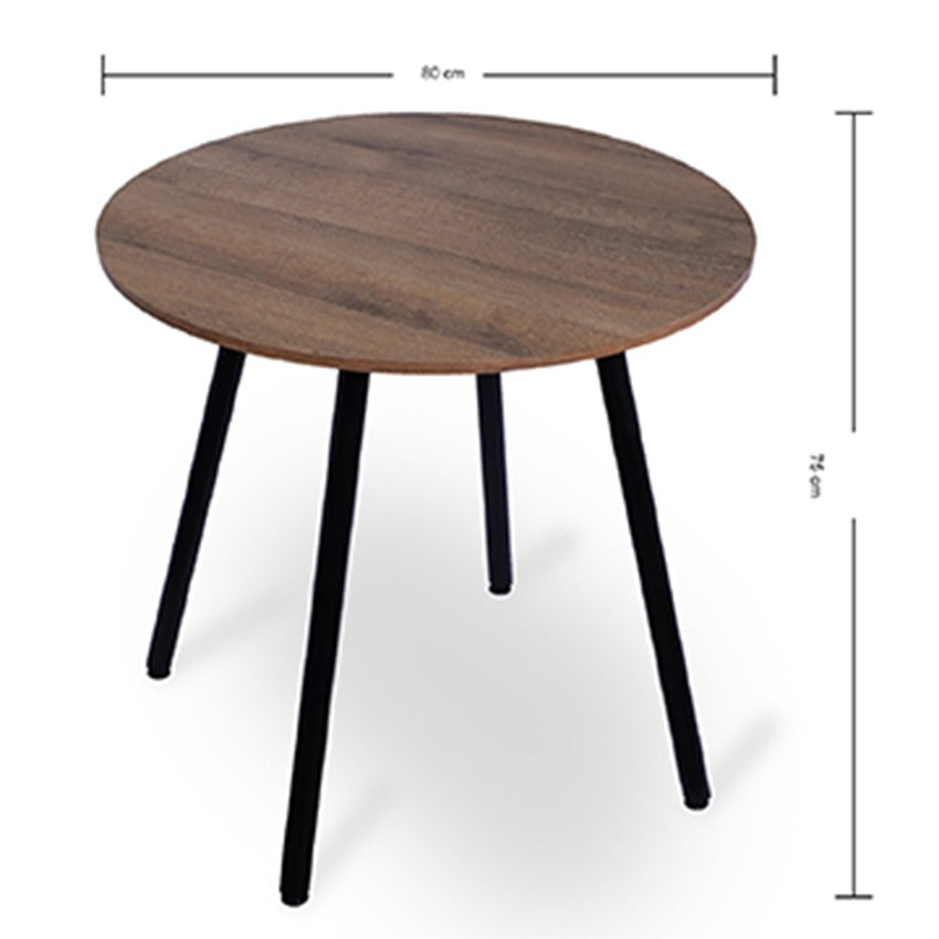 Combo comedor redondo 4 puestos (75x80x80) amaretto + 4 sillas negras