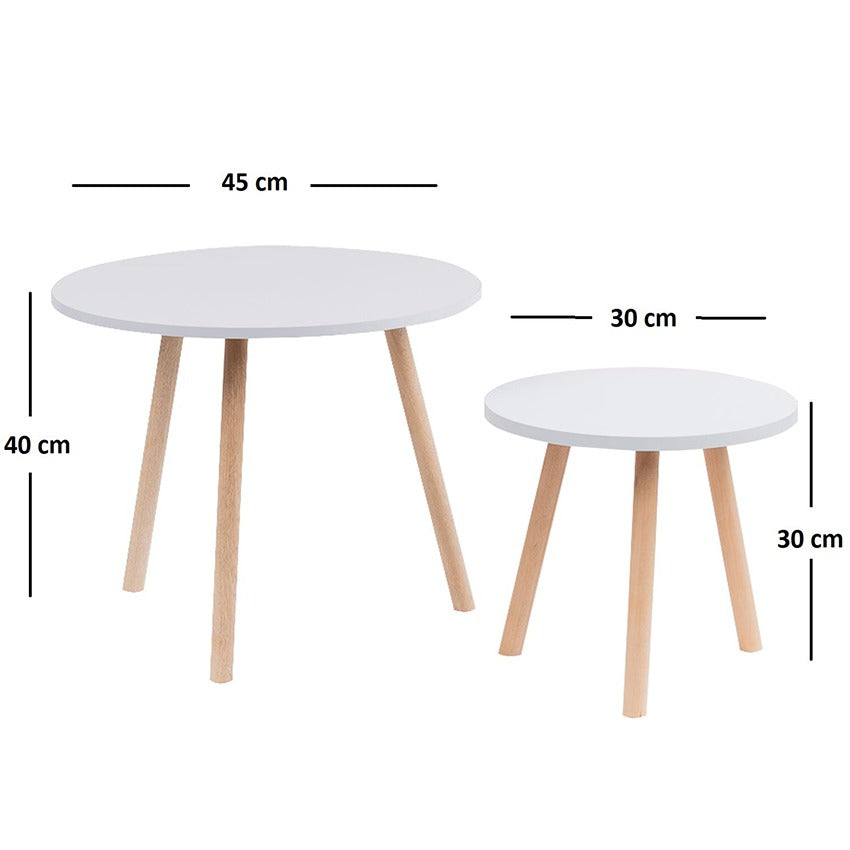 Set x 2 mesa de centro bolillo (30x30x30) (40x45x45) blanca