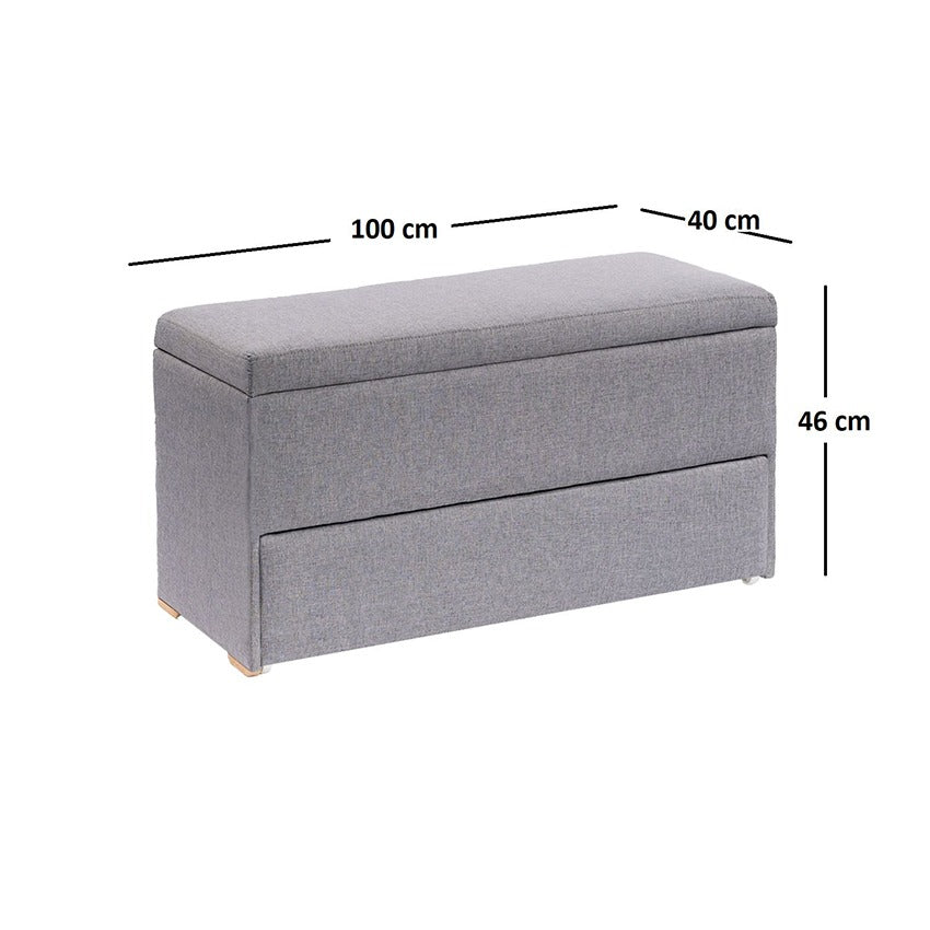 Puff tipo banqueta zapatero gris memphis (46x100x40)