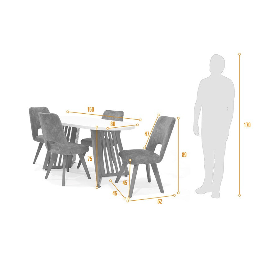 Set comedor 4 puestos wisconsin sillas leira gris