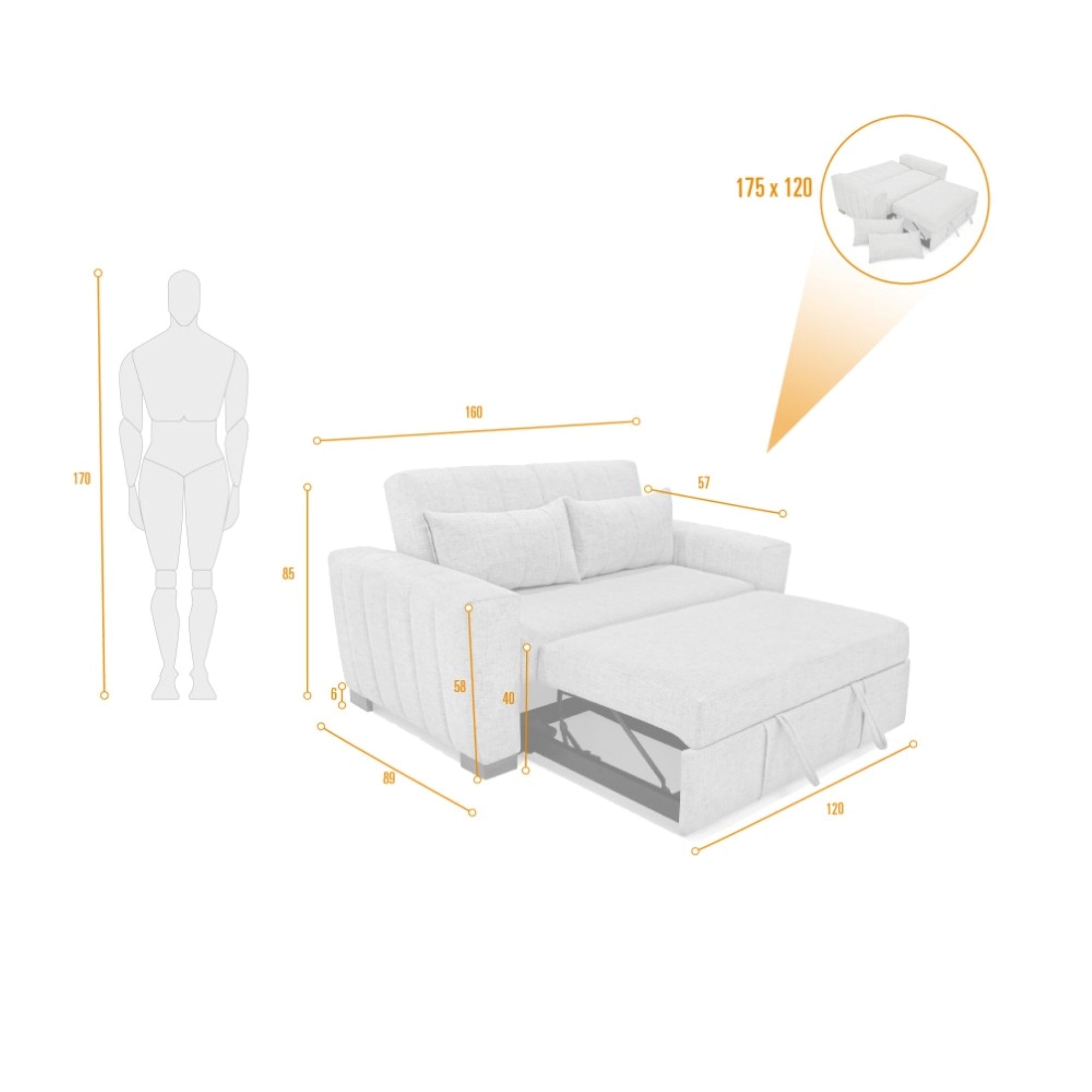 Sofa cama 2 puestos hannover plomo tela
