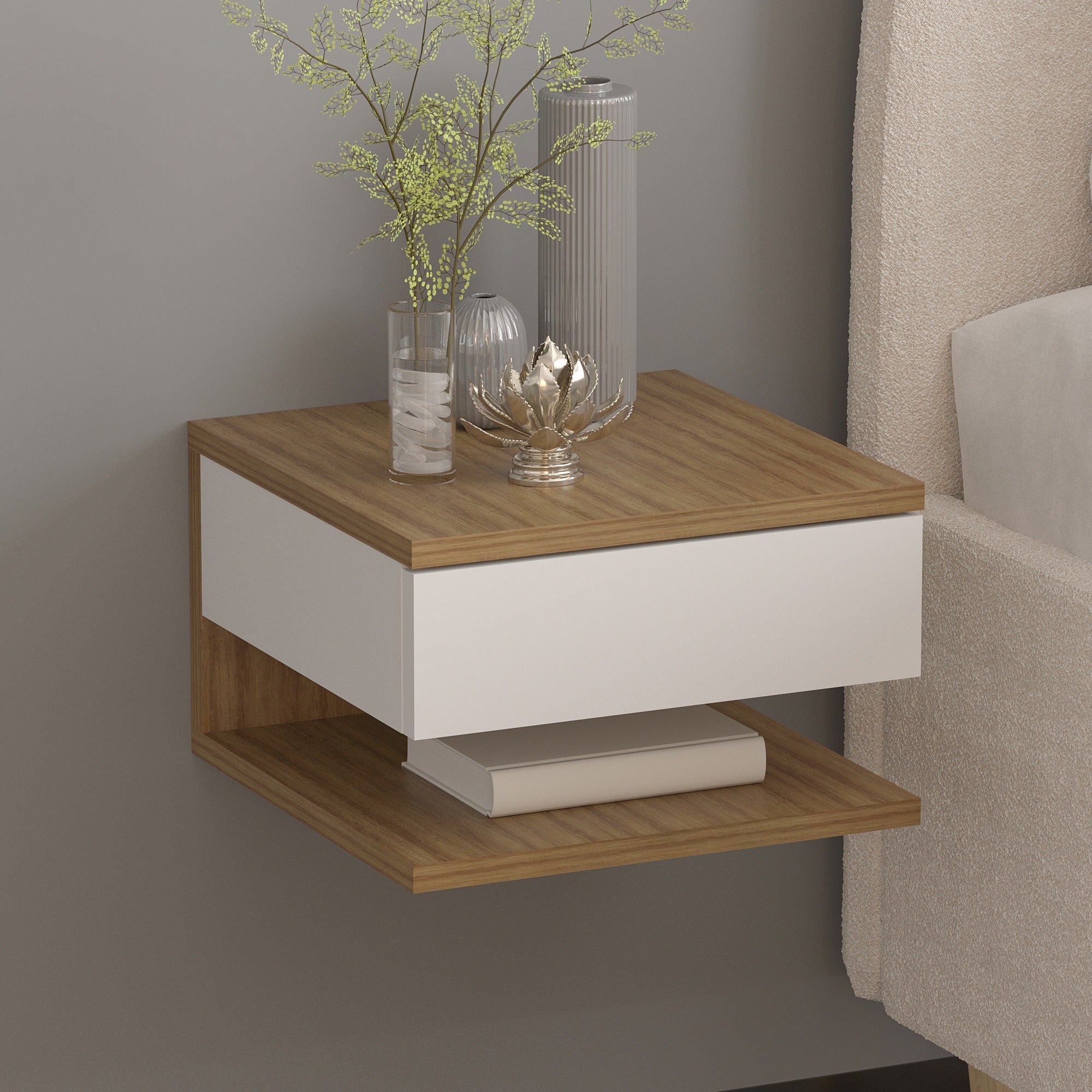 Mesa de noche Roma Natural/Blanco Apgado