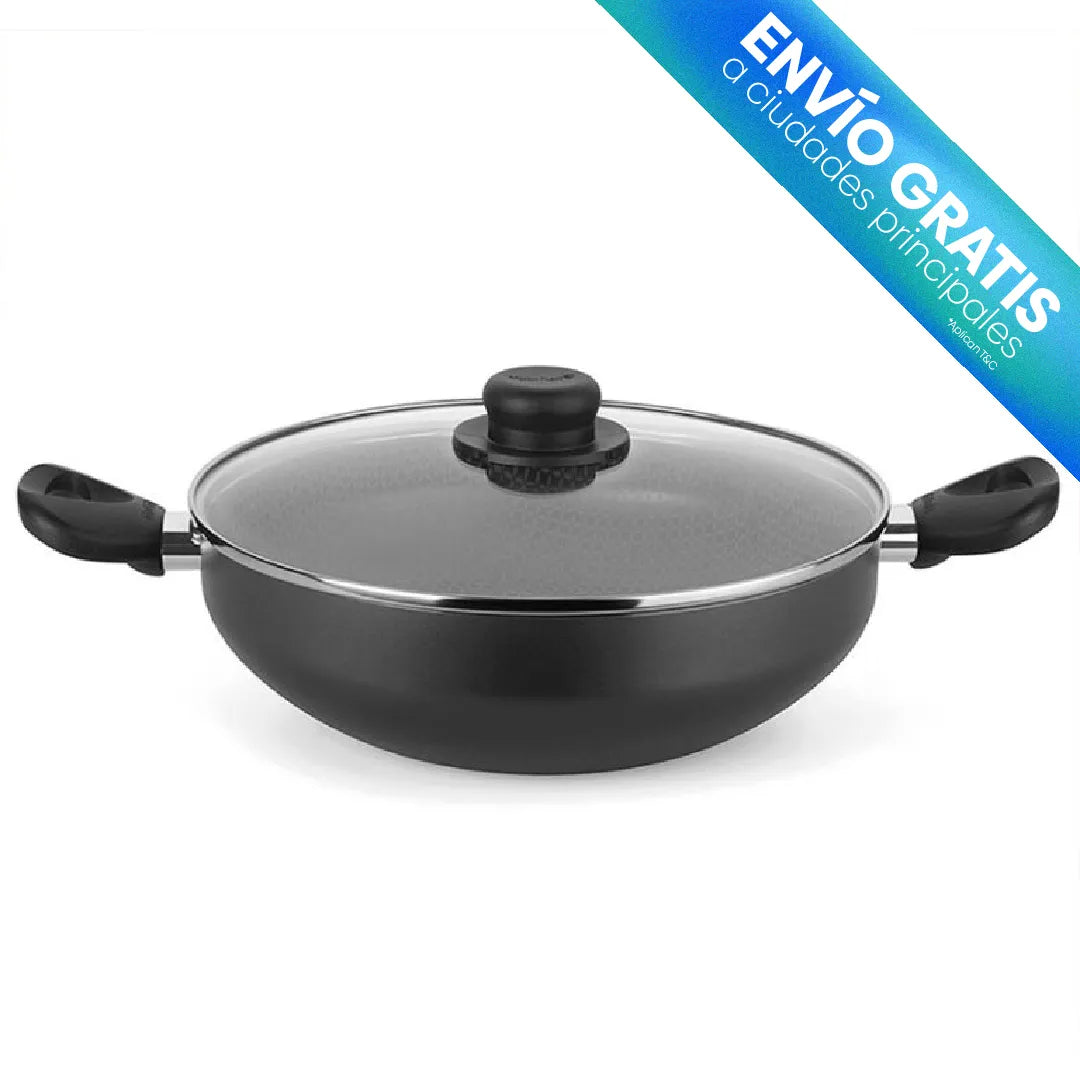 Sarten wok superior 28 cm con tapa gris