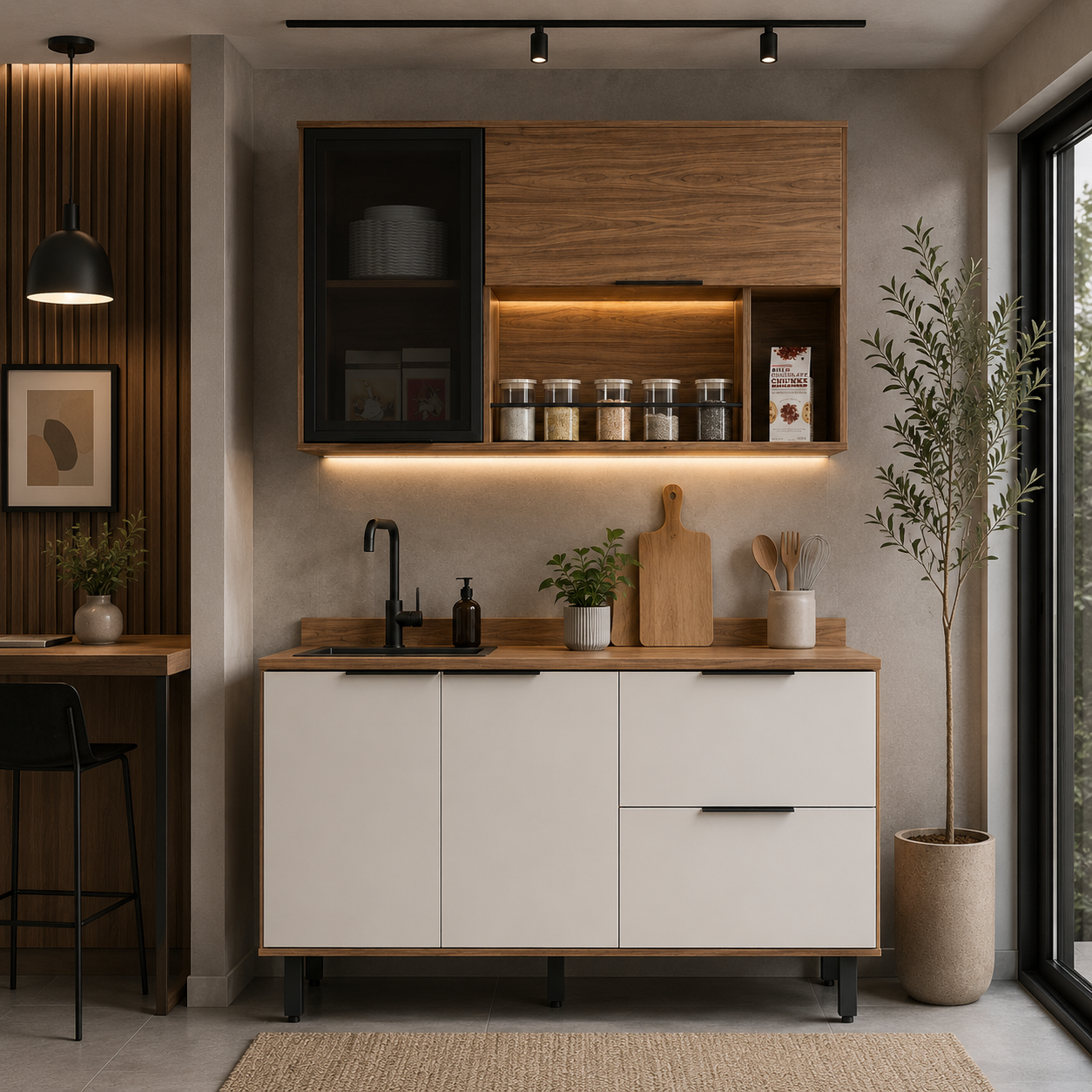 Cocina 120 cm Malta 3 Puertas 2 Cajones Natural/Blanco Apagado
