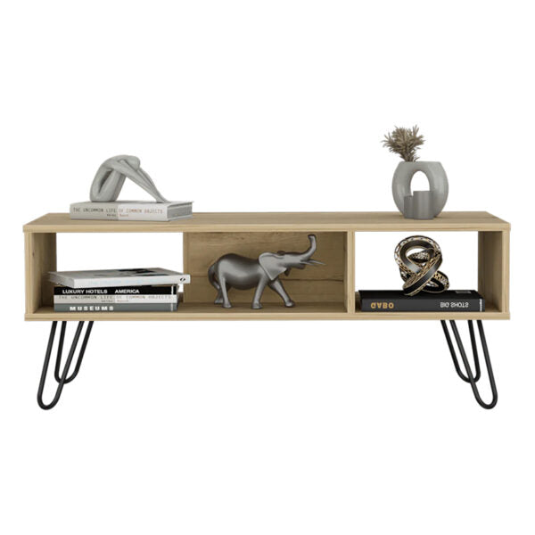 Mesa de centro lara, café claro, con amplio espacio y patas de acero