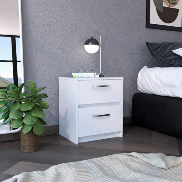 Mesa de noche elaxi, blanco, con dos cajones deslizables