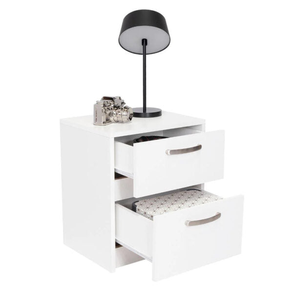 Mesa de noche elaxi, blanco, con dos cajones deslizables