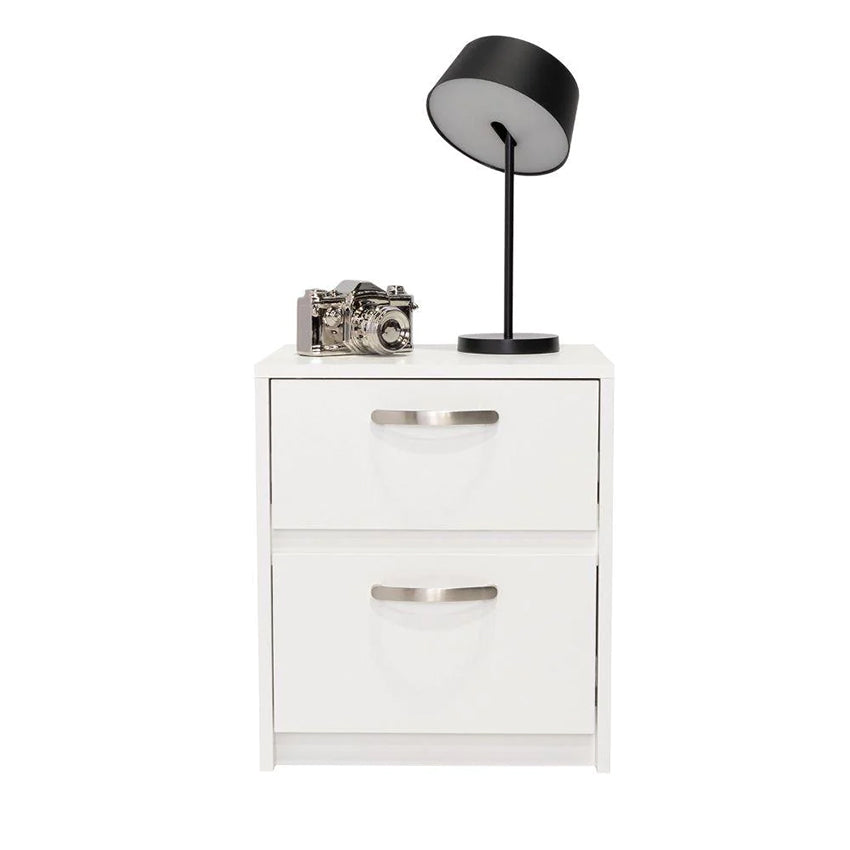 Mesa de noche elaxi, blanco, con dos cajones deslizables
