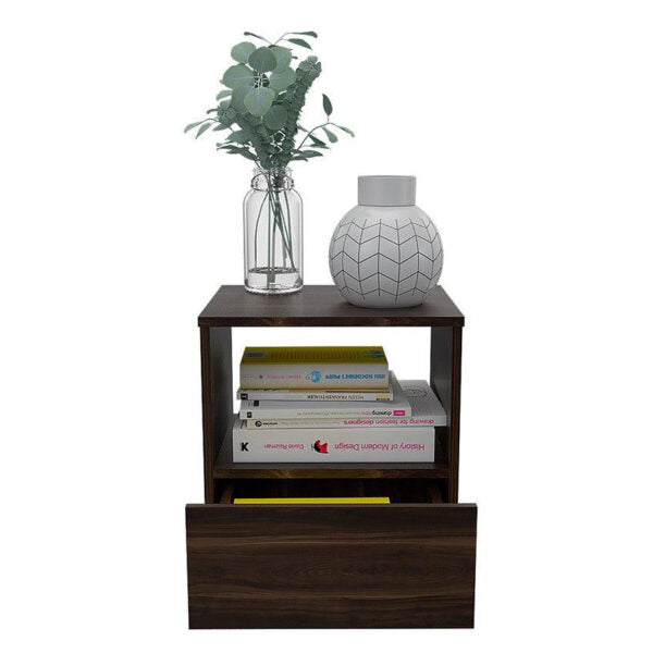 Mesa de noche oliver, caoba, con un cajón inferior deslizable