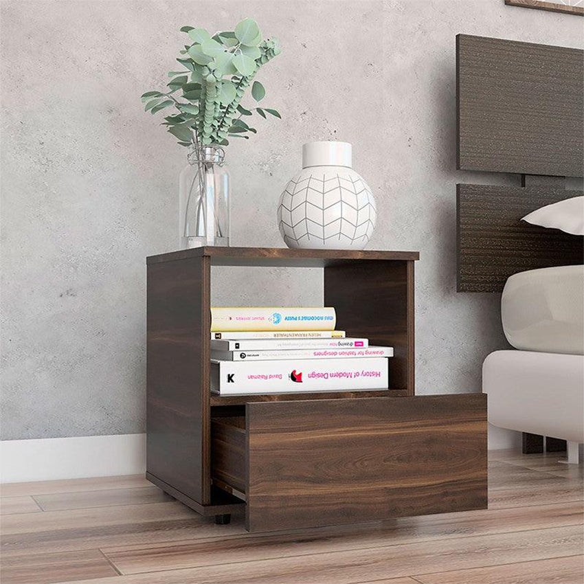 Mesa de noche oliver, caoba, con un cajón inferior deslizable