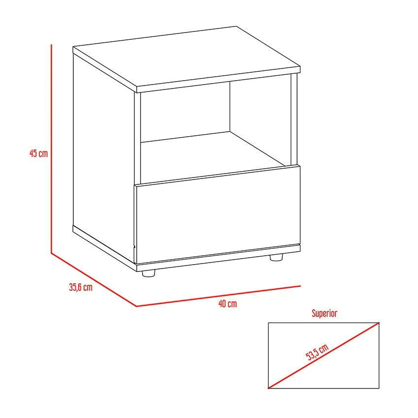 Mesa de noche oliver, caoba, con un cajón inferior deslizable