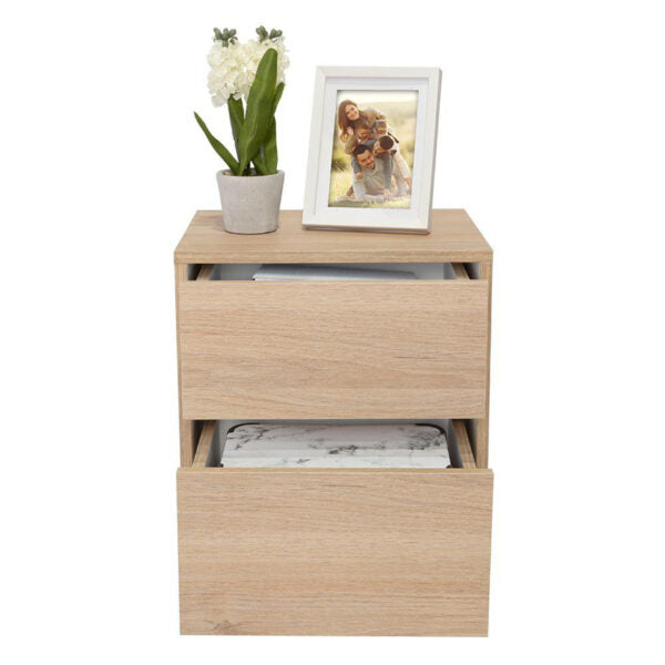 Mesa de noche ozzan beige y blanco