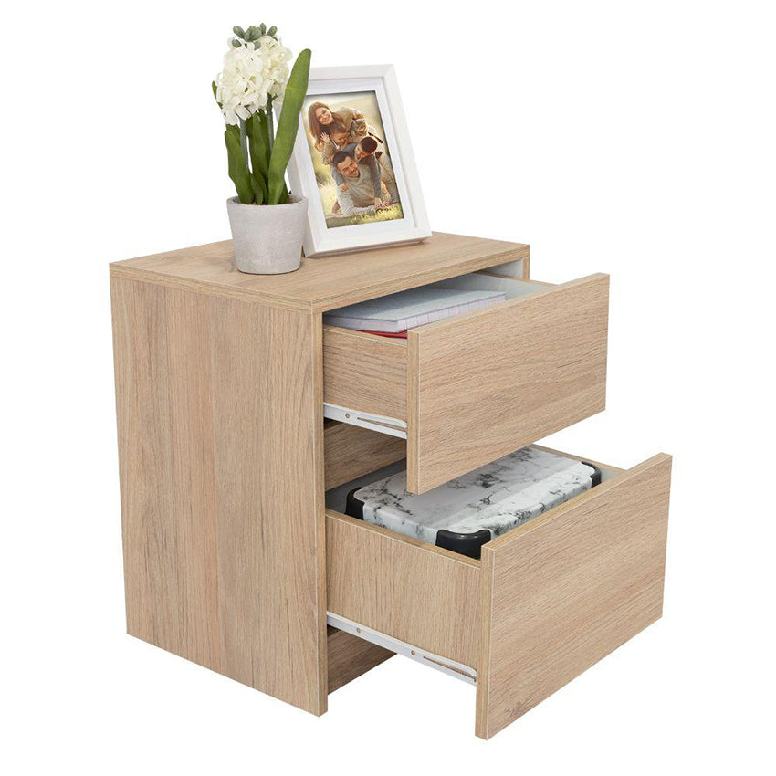 Mesa de noche ozzan beige y blanco