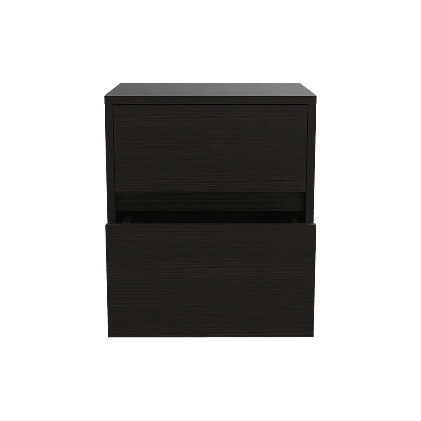 Mesa de noche ozzan, wengue, con dos cajones deslizables con apertura sin manijas