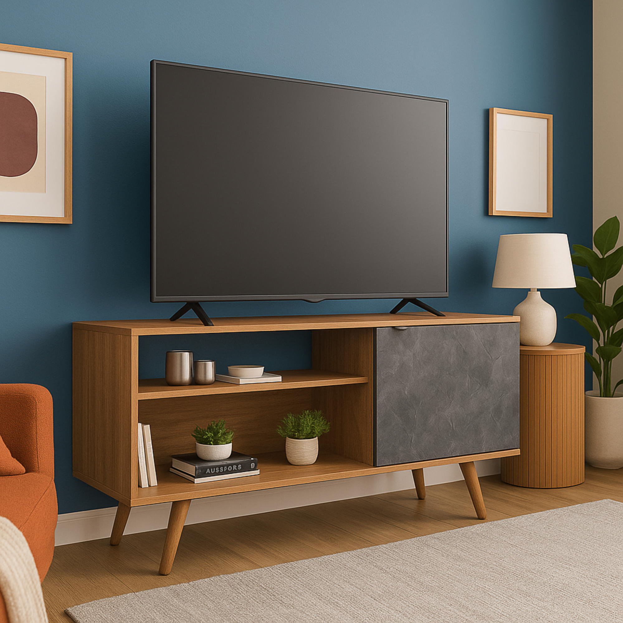 Mesa Para TV 60" Estambul Almendra/Marbol Lunar