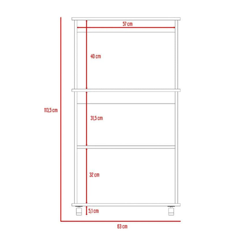Módulo microondas palma, blanco y wengue, con dos puertas abatibles y rodachinas para su fácil desplazamiento