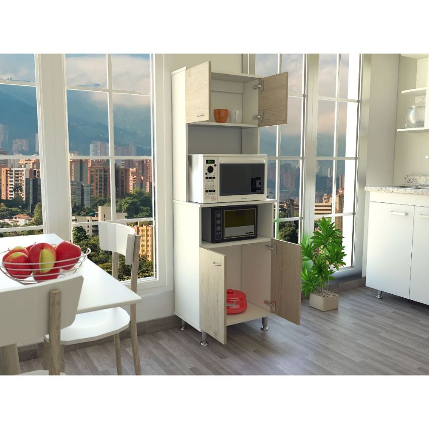 Mueble alacena catina, blanco y beige, con gran capacidad de almacenamiento