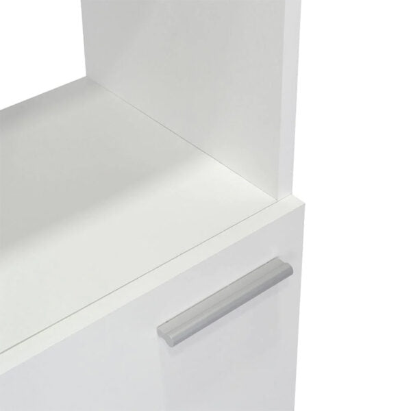 Mueble esquinero aqua, blanco, con variedad de entrepaños