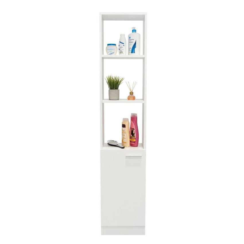 Mueble esquinero aqua, blanco, con variedad de entrepaños
