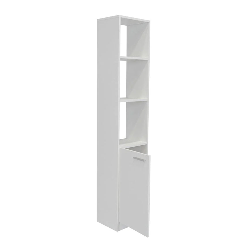 Mueble esquinero aqua, blanco, con variedad de entrepaños