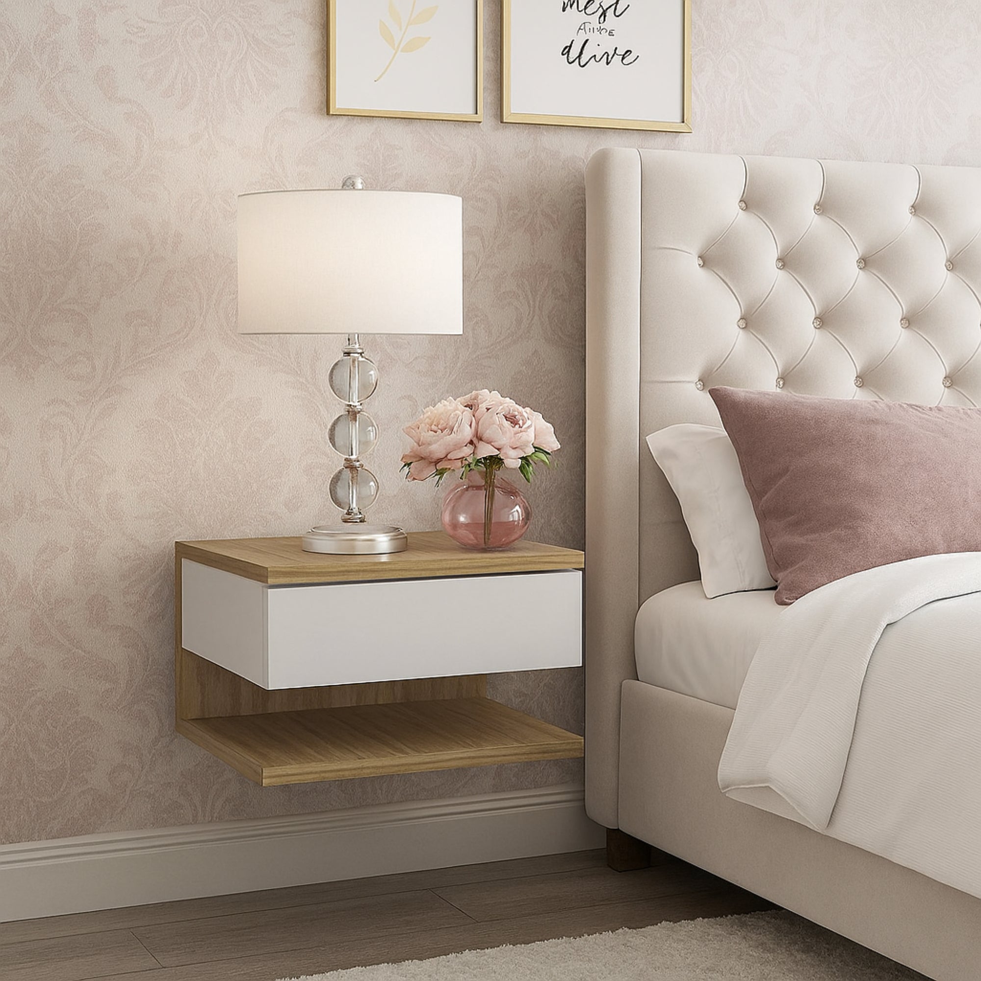 Mesa De Noche Roma Natural Blanco/Apagado