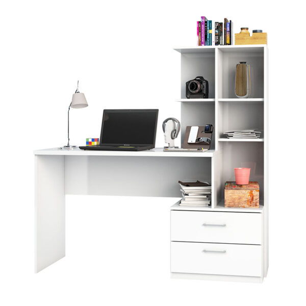 El escritorio biblioteca Poli es ideal para la organización, cuenta con cinco estantes que facilitan el orden