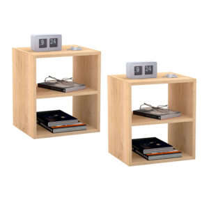Combo mesas de noche con dos compartimientos ideales para ubicar libros y objetos de uso diario