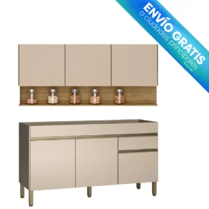 COCINA 150CM HORTENSIA 6 PUERTAS 1 CAJÓN VAINILLA/MADERADO NATURAL envio gratis