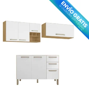 COCINA 190CM AZUCENA 7 PUERTAS 2 CAJONES MADERADO NATURAL/BLANCO SUPREMO con envio gratis
