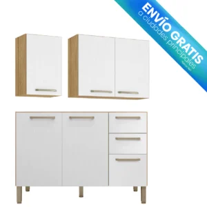 COCINA GAZANIA 120CM 6 PUERTAS 2 CAJONES MADERADO NATURAL/BLANCO SUPREMO envio gratis